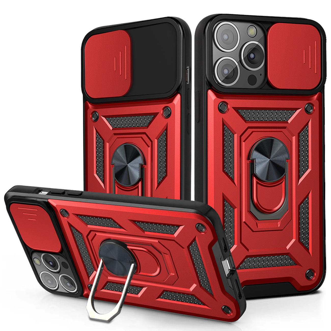 IPHONE 13 Compatible Kickstand Ring Holder with Slide Camera Cover TPU Magnetic Car Mount for APPLE IPHONE 13 PRO In Red - Durable Protection by CELL DEMAND