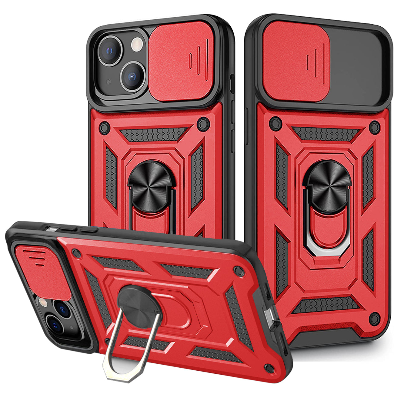 IPHONE 13 Compatible Kickstand Ring Holder with Slide Camera Cover TPU Magnetic Car Mount for APPLE IPHONE 13 In Red - Ultra-Slim Protection by CELL DEMAND