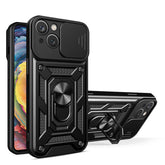 IPHONE 14 Compatible Kickstand Ring Holder with Slide Camera Cover TPU Magnetic Car Mount for APPLE IPHONE 14 In Black - Heavy Duty Protection by CELL DEMAND