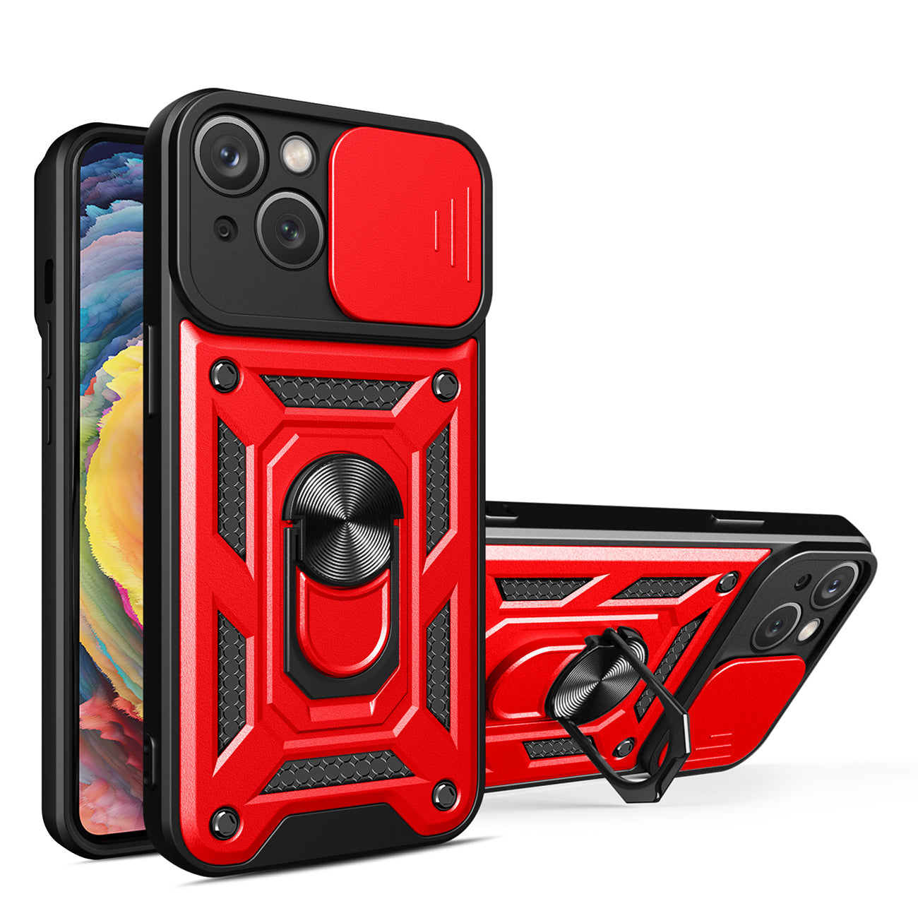IPHONE 14 PLUS Compatible Kickstand Ring Holder with Slide Camera Cover TPU Magnetic Car Mount for APPLE IPHONE 14 PLUS In Red - Premium Protection by CELL DEMAND