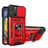 IPHONE 14 PRO Compatible Kickstand Ring Holder with Slide Camera Cover TPU Magnetic Car Mount for APPLE IPHONE 14 PRO MAX In Red - Crystal Clear Protection by CELL DEMAND