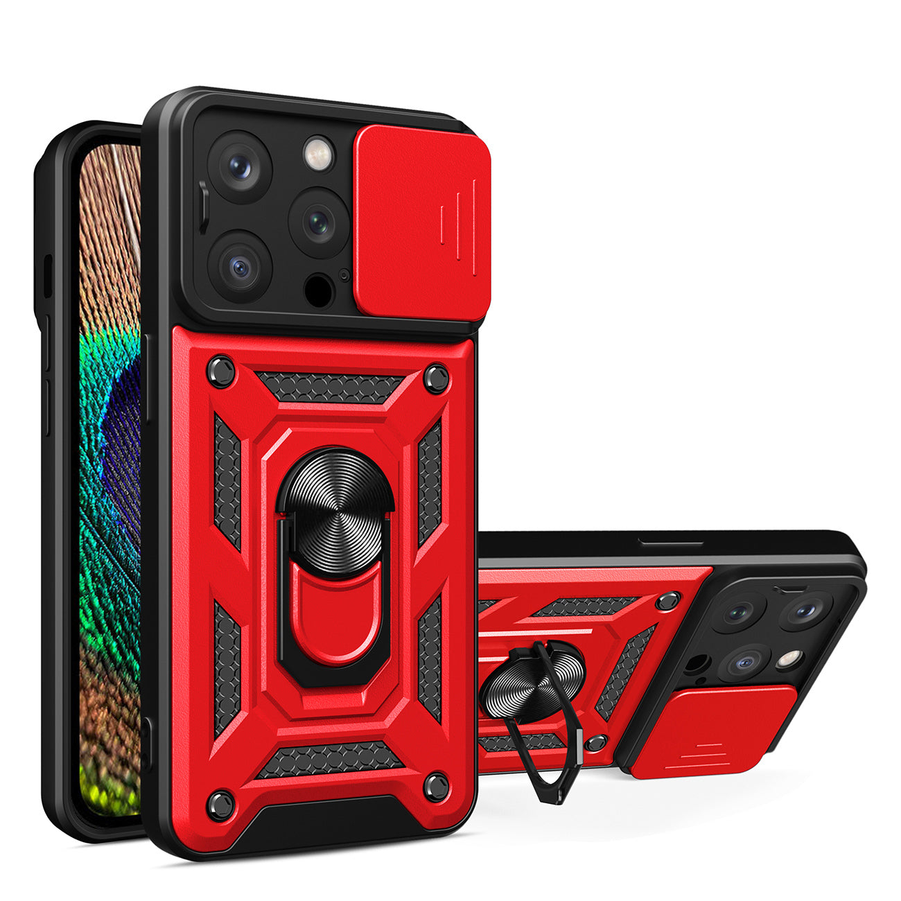 IPHONE 14 PRO Compatible Kickstand Ring Holder with Slide Camera Cover TPU Magnetic Car Mount for APPLE IPHONE 14 PRO In Red - Heavy Duty Protection by CELL DEMAND