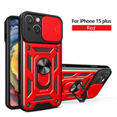IPHONE 15 PLUS Compatible Kickstand Ring Holder with Slide Camera Cover TPU Magnetic Car Mount for APPLE IPHONE 15 PLUS In Red - Premium Protection by CELL DEMAND