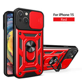 IPHONE 15 Compatible Kickstand Ring Holder with Slide Camera Cover TPU Magnetic Car Mount for APPLE IPHONE 15 In Red - Premium Protection by CELL DEMAND