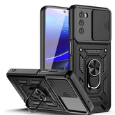 Kickstand Ring Holder with Slide Camera Cover TPU Shockproof Case and Magnetic Car Mount for MOTO G STYLUS 5G (2022) In Black - Crystal Clear & Reliable | CELL DEMAND Official