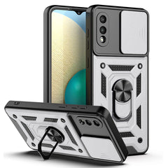 Kickstand Ring Holder with Slide Camera Cover TPU Shockproof Case and Magnetic Car Mount for SAMSUNG GALAXY A02/M06 In Silver - Premium & Reliable | CELL DEMAND Official