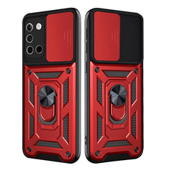 Kickstand Ring Holder with Slide Camera Cover TPU Shockproof Case and Magnetic Car Mount for SAMSUNG GALAXY A02S In Red - Crystal Clear & Reliable | CELL DEMAND Official
