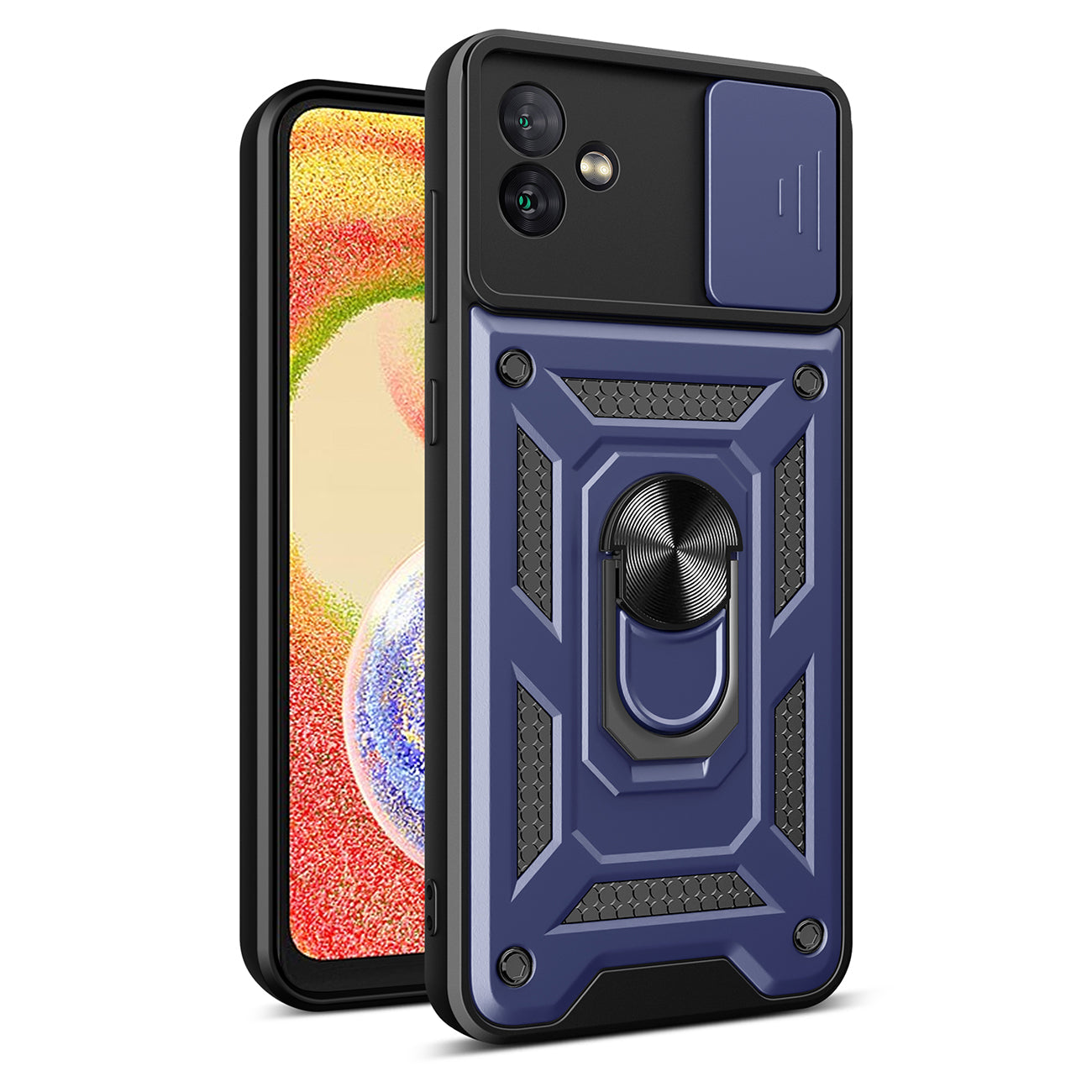Kickstand Ring Holder with Slide Camera Cover TPU Magnetic Car Mount for GALAXY A04 In Blue - Heavy Duty & Reliable | CELL DEMAND Official