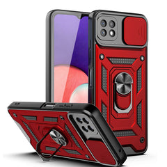 Kickstand Ring Holder with Slide Camera Cover TPU Magnetic Car Mount for GALAXY A22 5G In Red - Durable & Reliable | CELL DEMAND Official