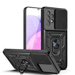 Kickstand Ring Holder with Slide Camera Cover TPU Shockproof Case and Magnetic Car Mount for SAMSUNG GALAXY A33 5G In Black - Heavy Duty & Reliable | CELL DEMAND Official