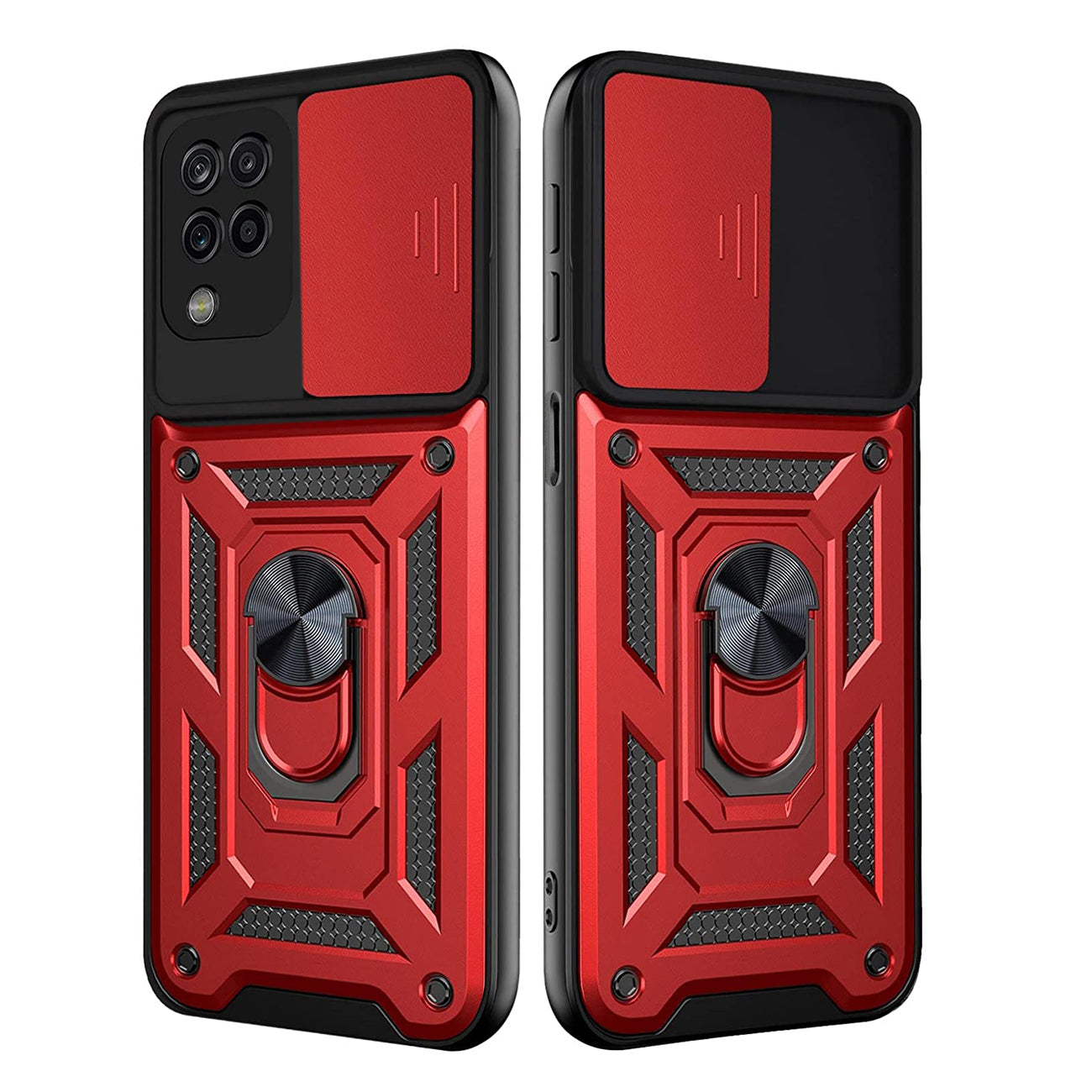 Kickstand Ring Holder with Slide Camera Cover TPU Shockproof Case and Magnetic Car Mount for SAMSUNG GALAXY A42 5G In Red - Shockproof & Reliable | CELL DEMAND Official