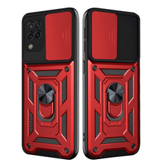 Kickstand Ring Holder with Slide Camera Cover TPU Shockproof Case and Magnetic Car Mount for SAMSUNG GALAXY A42 5G In Red - Shockproof & Reliable | CELL DEMAND Official