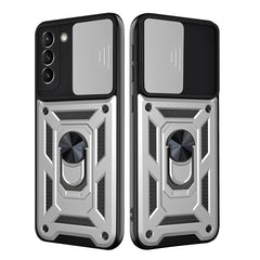 Kickstand Ring Holder with Slide Camera Cover TPU Shockproof Case and Magnetic Car Mount for SAMSUNG GALAXY S21 FE In Silver - Shockproof & Reliable | CELL DEMAND Official