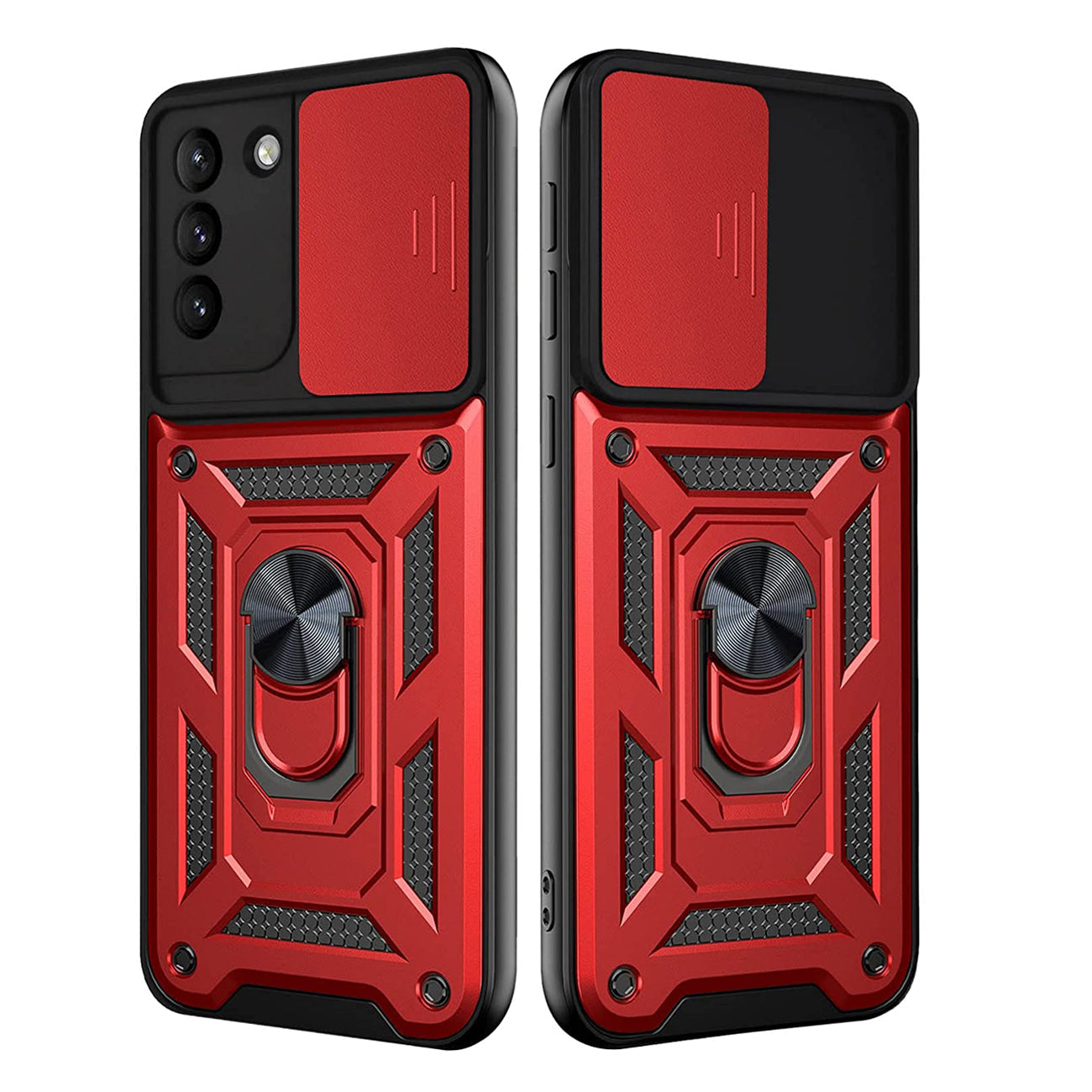 Kickstand Ring Holder with Slide Camera Cover TPU Shockproof Case and Magnetic Car Mount for SAMSUNG GALAXY S21/S30 In Red - Durable & Reliable | CELL DEMAND Official