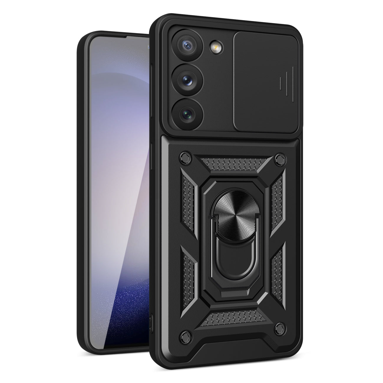 Kickstand Ring Holder with Slide Camera Cover TPU Magnetic Car Mount for GALAXY S23 PLUS In Black - Premium & Reliable | CELL DEMAND Official
