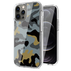IPHONE 12 Compatible Camouflage Dual Layer Hybrid Hard Plastic and Soft TPU Rubber Case Cover for APPLE IPHONE 12/IPHONE 12 PRO In Blue - Heavy Duty Protection by CELL DEMAND