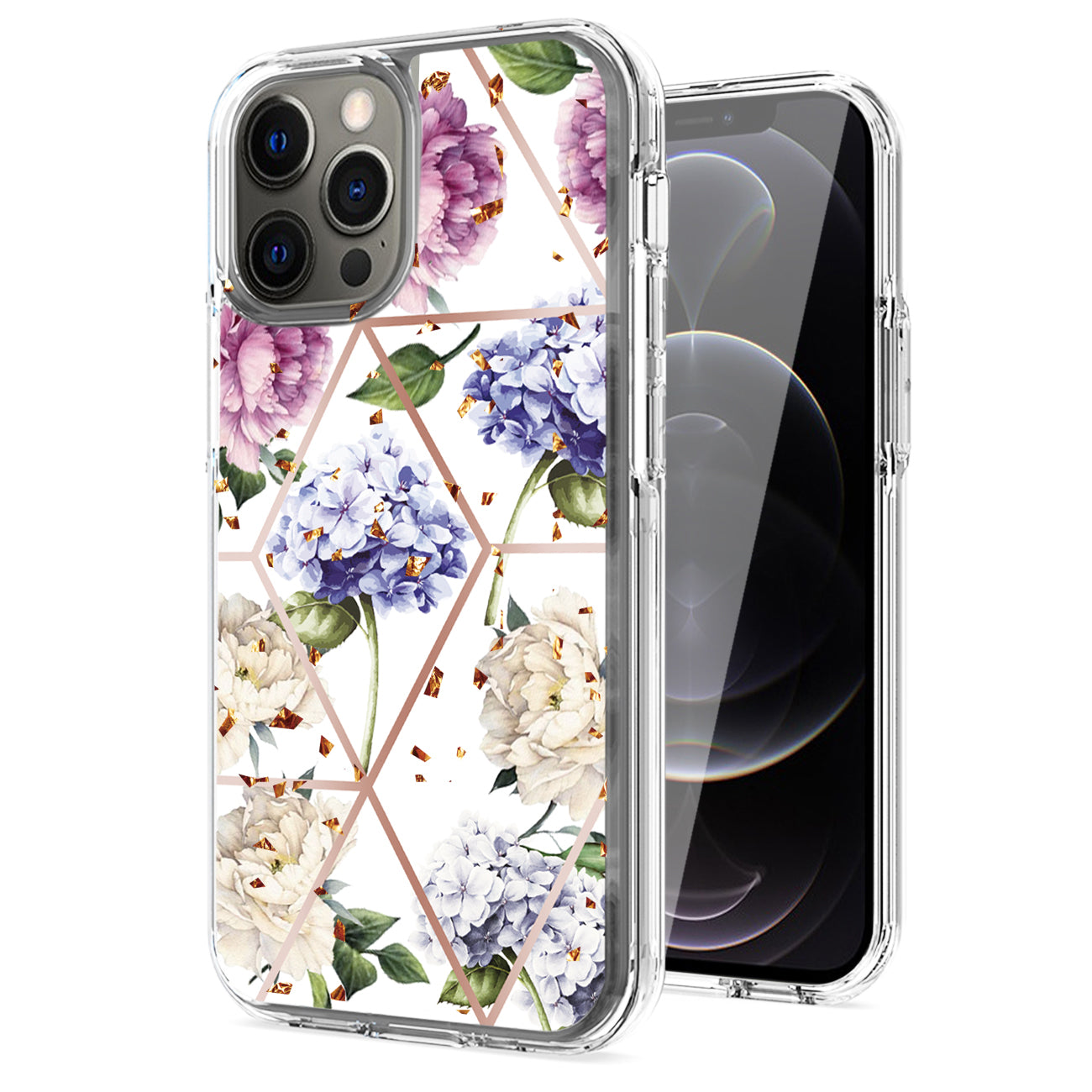 IPHONE 12 PRO Compatible Flower Design Pattern Printing Dual Layer Hybrid Hard Plastic and Soft TPU Rubber Case Cover for APPLE IPHONE 12 PRO MAX In Light Purple Base Flower - Shockproof Protection by CELL DEMAND