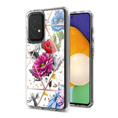 Flower Design Pattern Printing Dual Layer Hybrid Hard Plastic and Soft TPU Rubber Case Cover for SAMSUNG GALAXY A52 5G In Blue Base flower - Shockproof & Reliable | CELL DEMAND Official