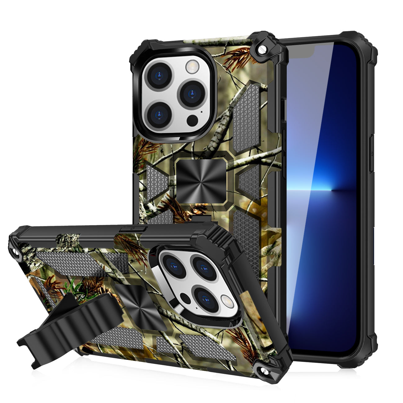 IPHONE 13 PRO Compatible Built-in Kickstand TPU Case with Magnetic Mount for APPLE IPHONE 13 PRO in Tree leaf patterns - Premium Protection by CELL DEMAND