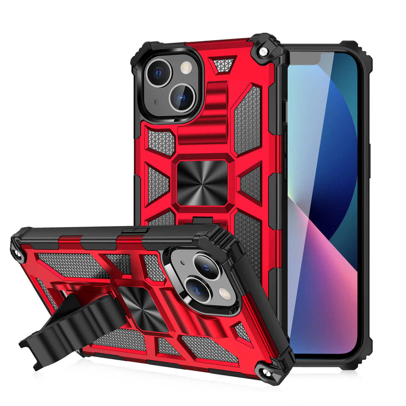 IPHONE 13 Compatible Built-in Kickstand TPU Case with Magnetic Mount for APPLE IPHONE 13 in Red - Crystal Clear Protection by CELL DEMAND