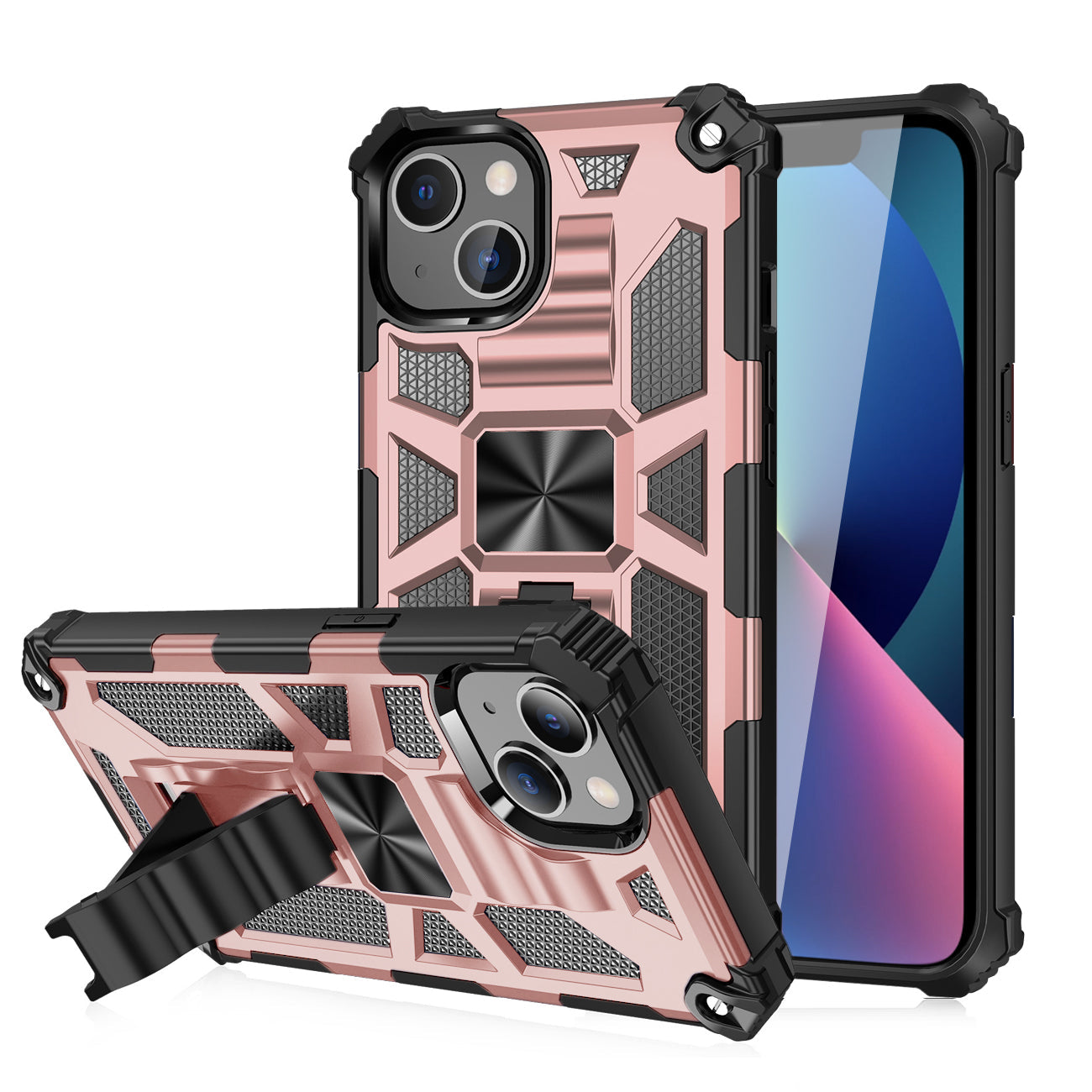 IPHONE 13 Compatible Built-in Kickstand TPU Case with Magnetic Mount for APPLE IPHONE 13 in Rose Gold - Heavy Duty Protection by CELL DEMAND