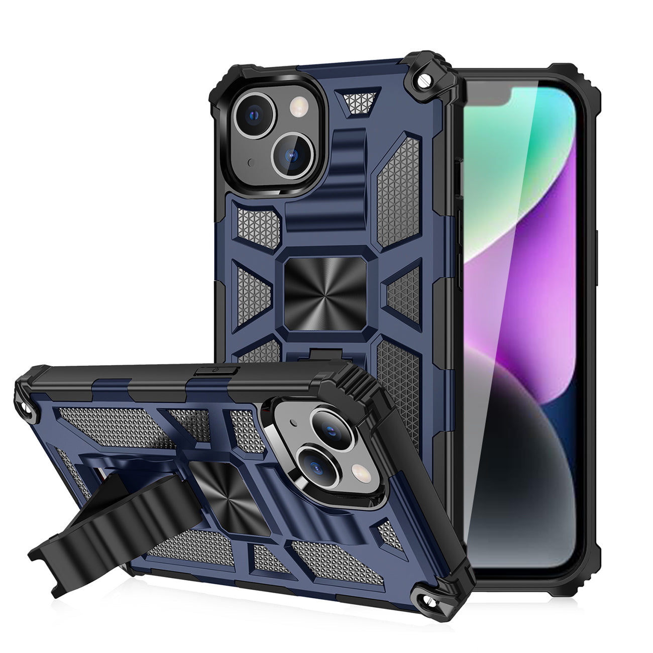 IPHONE 14 PLUS Compatible Built-in Kickstand TPU Case with Magnetic Mount for APPLE IPHONE 14 PLUS in Blue - Crystal Clear Protection by CELL DEMAND