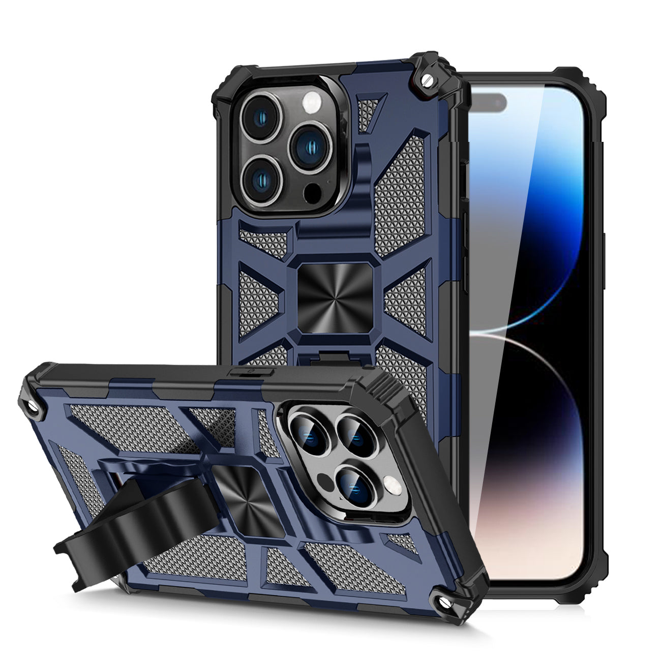 IPHONE 14 PRO Compatible Built-in Kickstand TPU Case with Magnetic Mount for APPLE IPHONE 14 PRO MAX in Blue - Crystal Clear Protection by CELL DEMAND