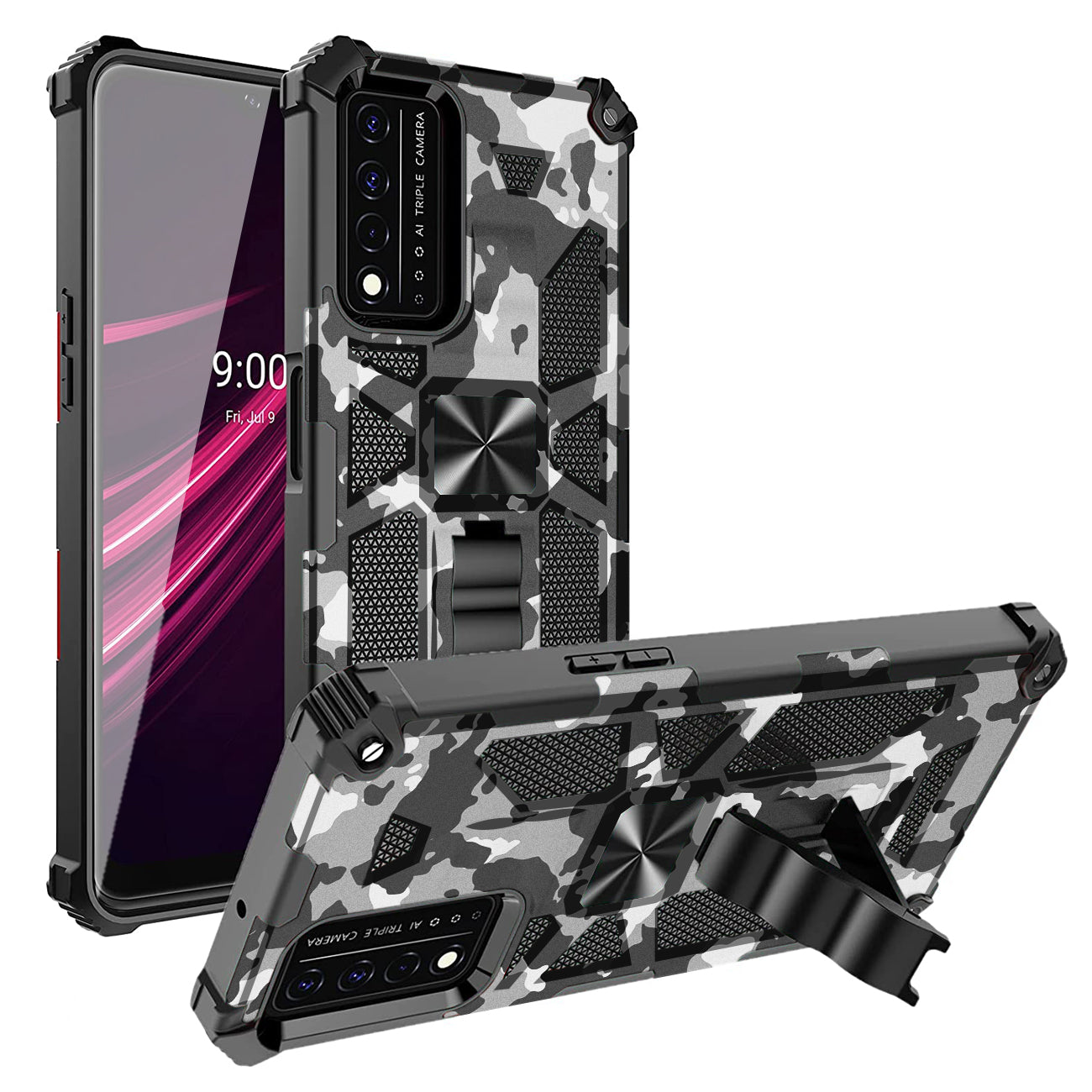 Built-in Kickstand TPU Case with Magnetic Mount for REVVL 5G in Camouflage - Crystal Clear & Reliable | CELL DEMAND Official
