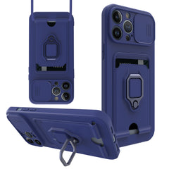 iPhone 12 Pro Compatible High Quality iPhone 12 Pro Case with Camera cover, Kickstand, Slide lens protection, Magnetic ring stand, Crossbody strap and Card holder In Navy - Crystal Clear Protection by CELL DEMAND