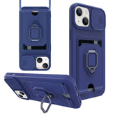 iPhone 13 Compatible High Quality iPhone 13 Case with Camera cover, Kickstand, Slide lens protection, Magnetic ring stand, Crossbody strap and Card holder In Navy - Heavy Duty Protection by CELL DEMAND