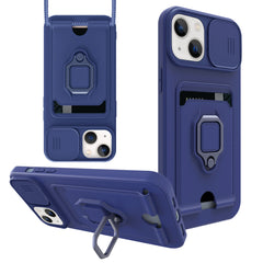 iPhone 13 Compatible High Quality iPhone 13 Case with Camera cover, Kickstand, Slide lens protection, Magnetic ring stand, Crossbody strap and Card holder In Navy - Heavy Duty Protection by CELL DEMAND