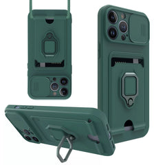 iPhone 13 Pro Compatible High Quality iPhone 13 Pro Case with Camera cover, Kickstand, Slide lens protection, Magnetic ring stand, Crossbody strap and Card holder In Green - Ultra-Slim Protection by CELL DEMAND