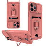 iPhone 13 Pro Compatible High Quality iPhone 13 Pro Case with Camera cover, Kickstand, Slide lens protection, Magnetic ring stand, Crossbody strap and Card holder In Pink - Ultra-Slim Protection by CELL DEMAND