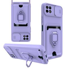 High Quality Samsung 22 5G Case with Camera cover, Kickstand, Slide lens protection, Magnetic ring stand, Crossbody strap and Card holder In Purple - Shockproof & Reliable | CELL DEMAND Official