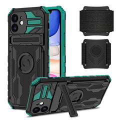 iPhone 11 Compatible High Elastic Plastic iPhone 11 Case with Kickstand, Sports Mobile Wristband and Card Slot In Green - Heavy Duty Protection by CELL DEMAND