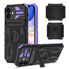 iPhone 11 Compatible High Elastic Plastic iPhone 11 Case with Kickstand, Sports Mobile Wristband and Card Slot In Purple - Heavy Duty Protection by CELL DEMAND