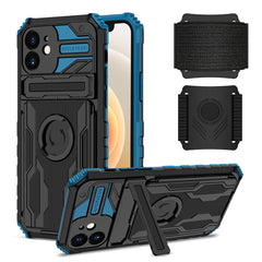 iPhone 12 Compatible High Elastic Plastic iPhone 12 Case with Kickstand, Sports Mobile Wristband and Card Slot In Blue - Premium Protection by CELL DEMAND
