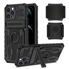 iPhone 12 Pro Compatible High Elastic Plastic iPhone 12 Pro Case with Kickstand, Sports Mobile Wristband and Card Slot In Black - Crystal Clear Protection by CELL DEMAND