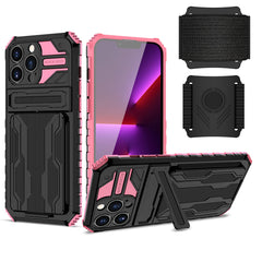 iPhone 13 Max Compatible High Elastic Plastic iPhone 13 Max Case with Kickstand, Sports Mobile Wristband and Card Slot In Pink - Premium Protection by CELL DEMAND