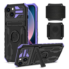 iPhone 13 Compatible High Elastic Plastic iPhone 13 Case with Kickstand, Sports Mobile Wristband and Card Slot In Purple - Premium Protection by CELL DEMAND