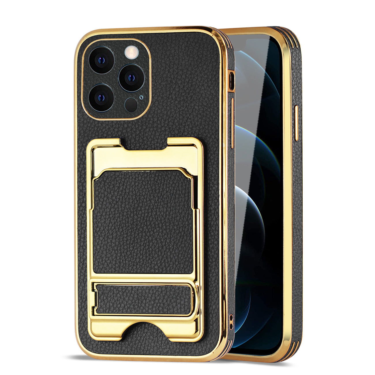 IPHONE 12 Max Leather Case with Card Holder In Black - Shockproof & Reliable | CELL DEMAND Official