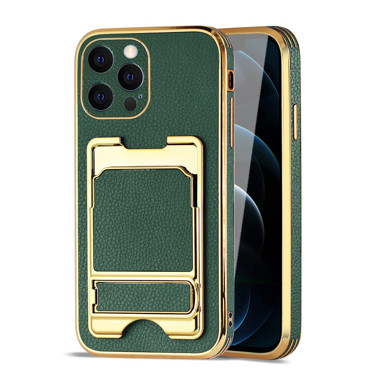 IPHONE 12 Max Leather Case with Card Holder In Green - Shockproof & Reliable | CELL DEMAND Official
