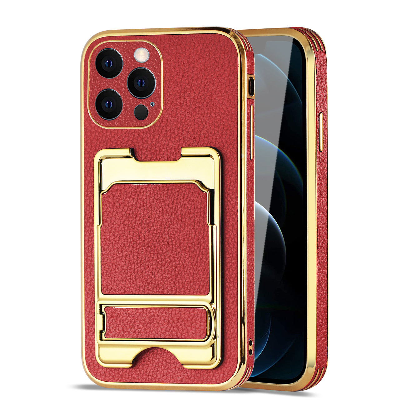 IPHONE 12 Max Leather Case with Card Holder In Red - Shockproof & Reliable | CELL DEMAND Official