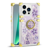 IPHONE 13 Pro Floral Print Case with Ring Holder In Purple - Heavy Duty & Reliable | CELL DEMAND Official