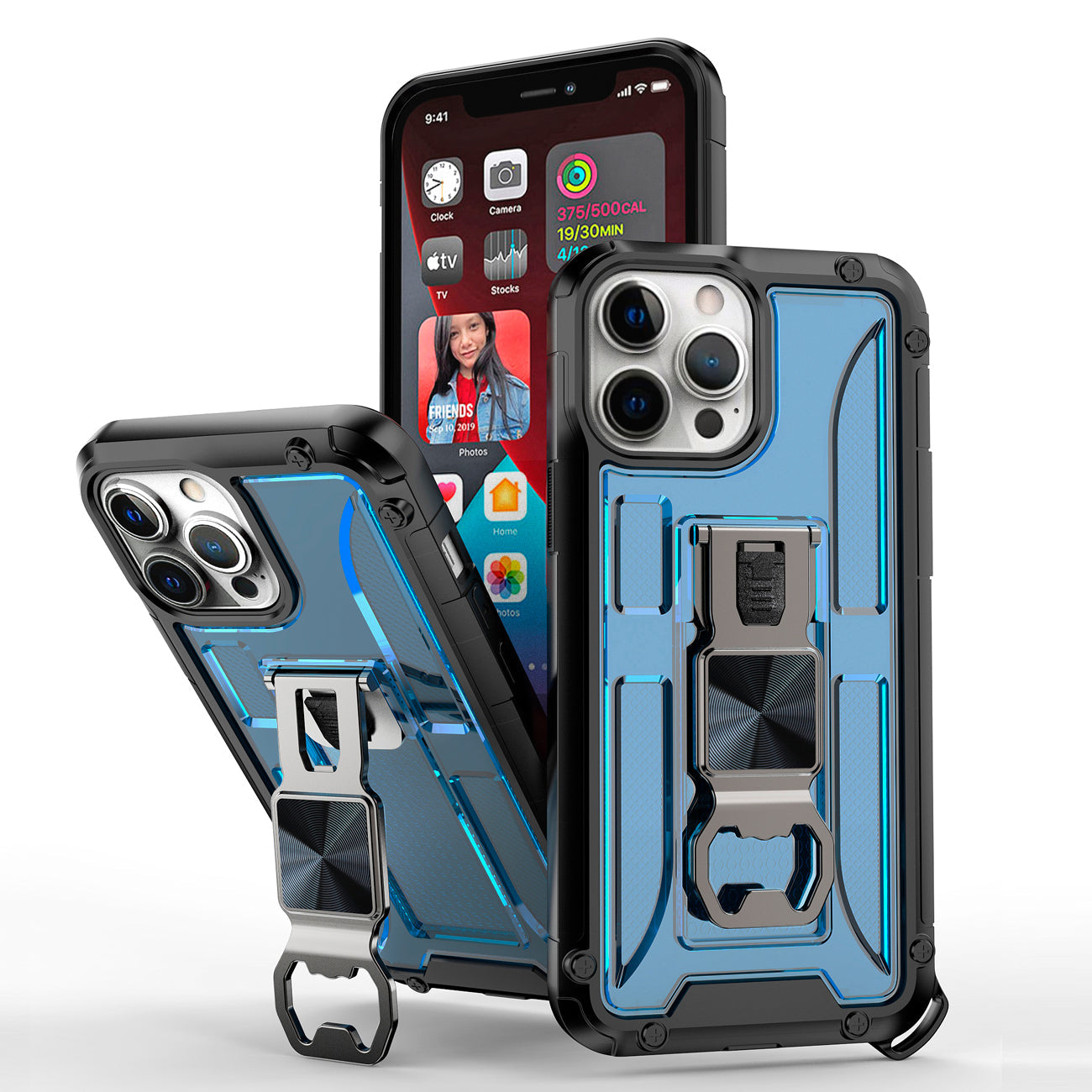 IPHONE 13 Pro Compatible Kickstand Ring Holder/Bottle Opener with Magnetic Car Mount for APPLE IPHONE 13 Pro In Blue - Ultra-Slim Protection by CELL DEMAND