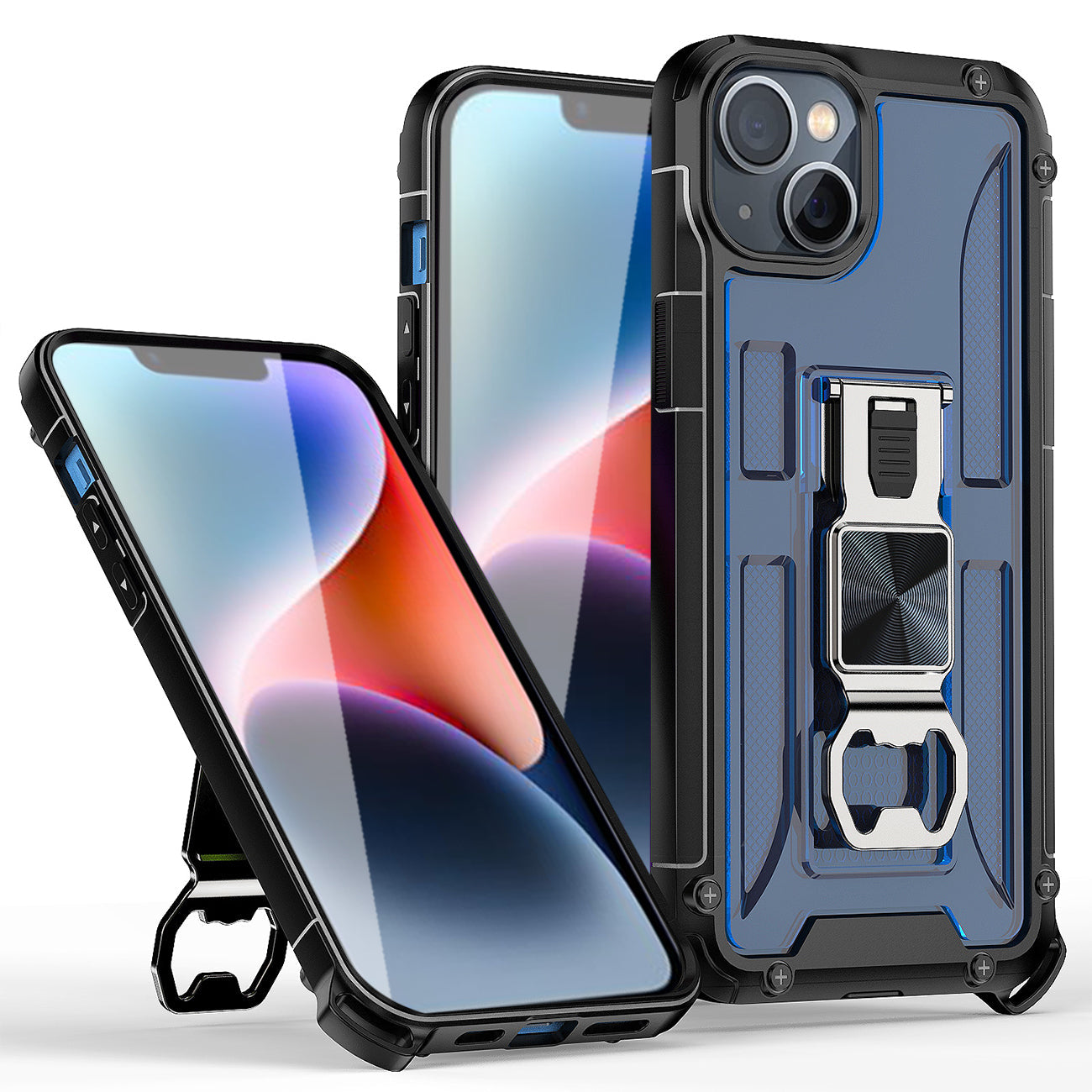 IPHONE 14 Compatible Kickstand Ring Holder/Bottle Opener with Magnetic Car Mount for IPHONE 14 In Blue - Crystal Clear Protection by CELL DEMAND