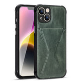 iPhone 14 Compatible TPU Leather Phone Case for Apple iPhone 14 with Card Holder Strap In Green - Shockproof Protection by CELL DEMAND