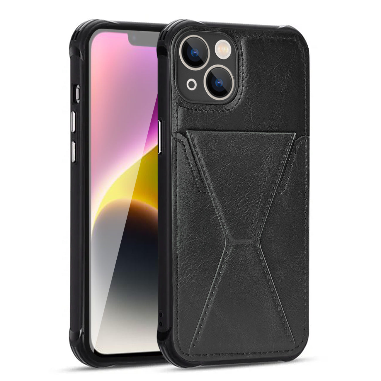 iPhone 14 Plus Compatible TPU Leather Phone Case for Apple iPhone 14 Plus with Card Holder Strap In Black - Shockproof Protection by CELL DEMAND