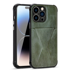 iPhone 14 PRO Compatible TPU Leather Phone Case for Apple iPhone 14 PRO with Card Holder Strap In Green - Heavy Duty Protection by CELL DEMAND