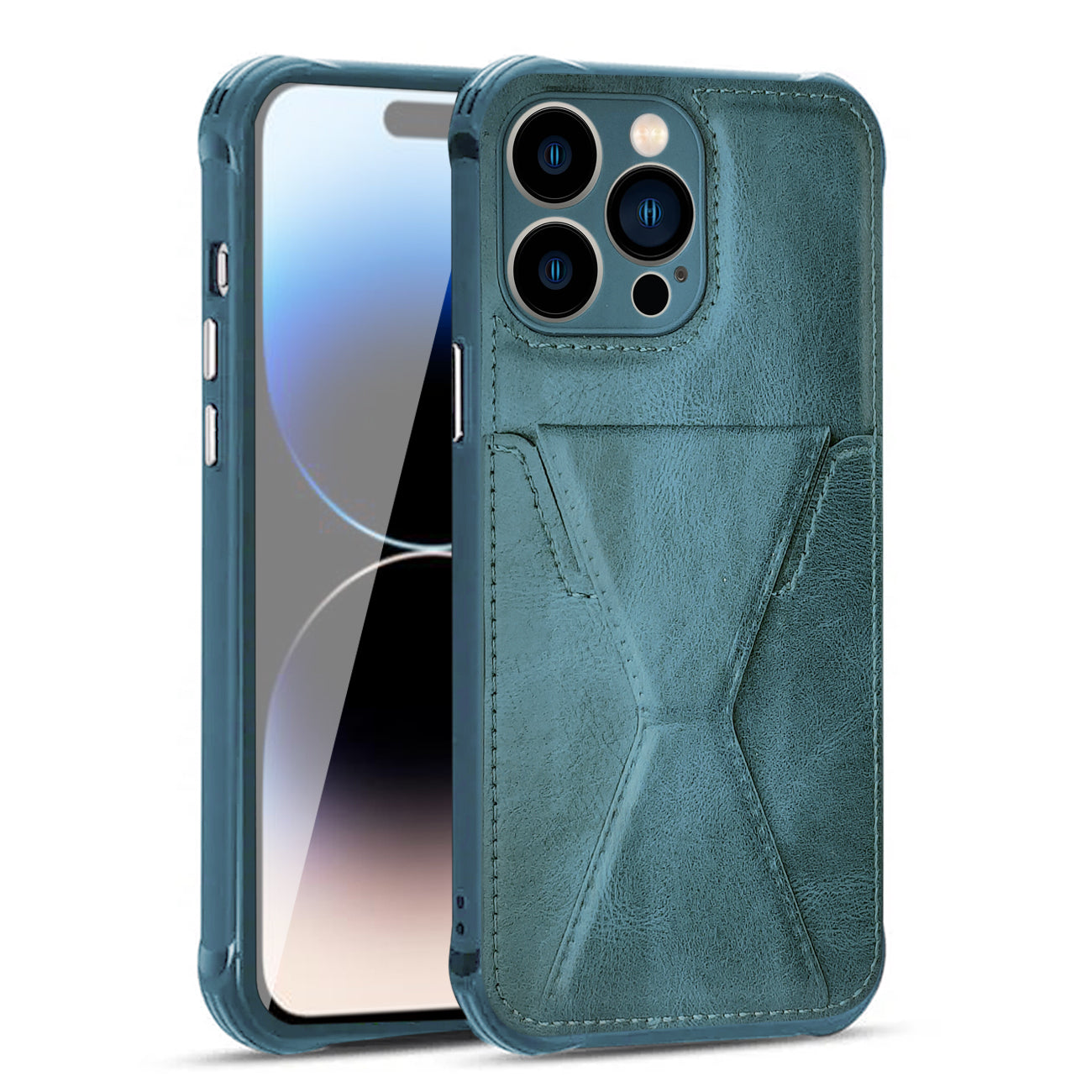 iPhone 14 PRO Compatible TPU Leather Phone Case for Apple iPhone 14 PRO with Card Holder Strap In Navy - Premium Protection by CELL DEMAND